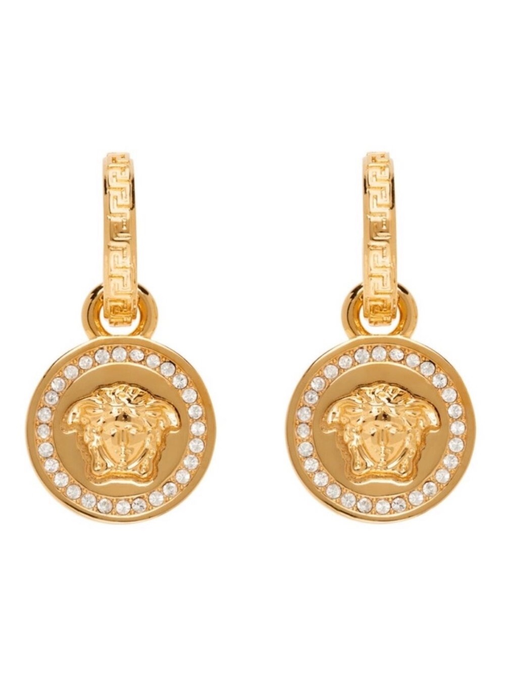 VEREACE Medusa crystal coin dangle Greca earrings